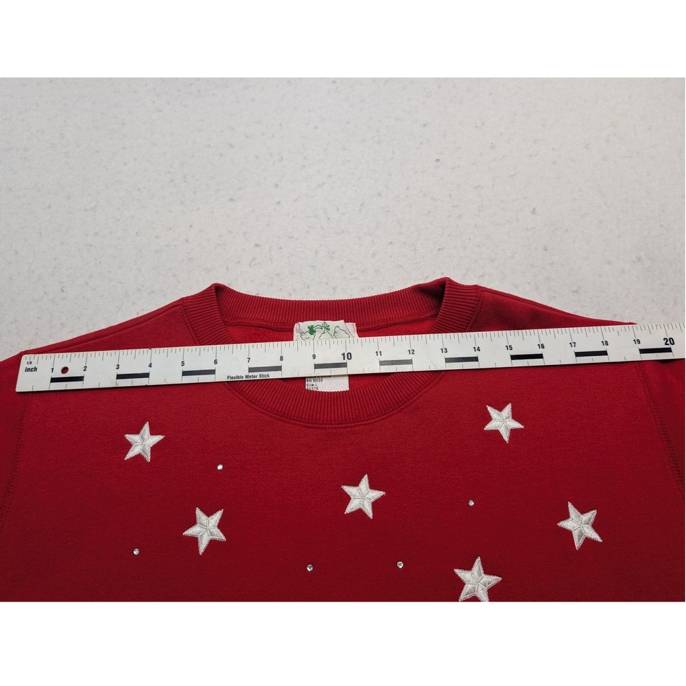 The Quacker Factory Sweatshirt Women Large Red Embroidered Stars Rhinestone - Picture 9 of 9